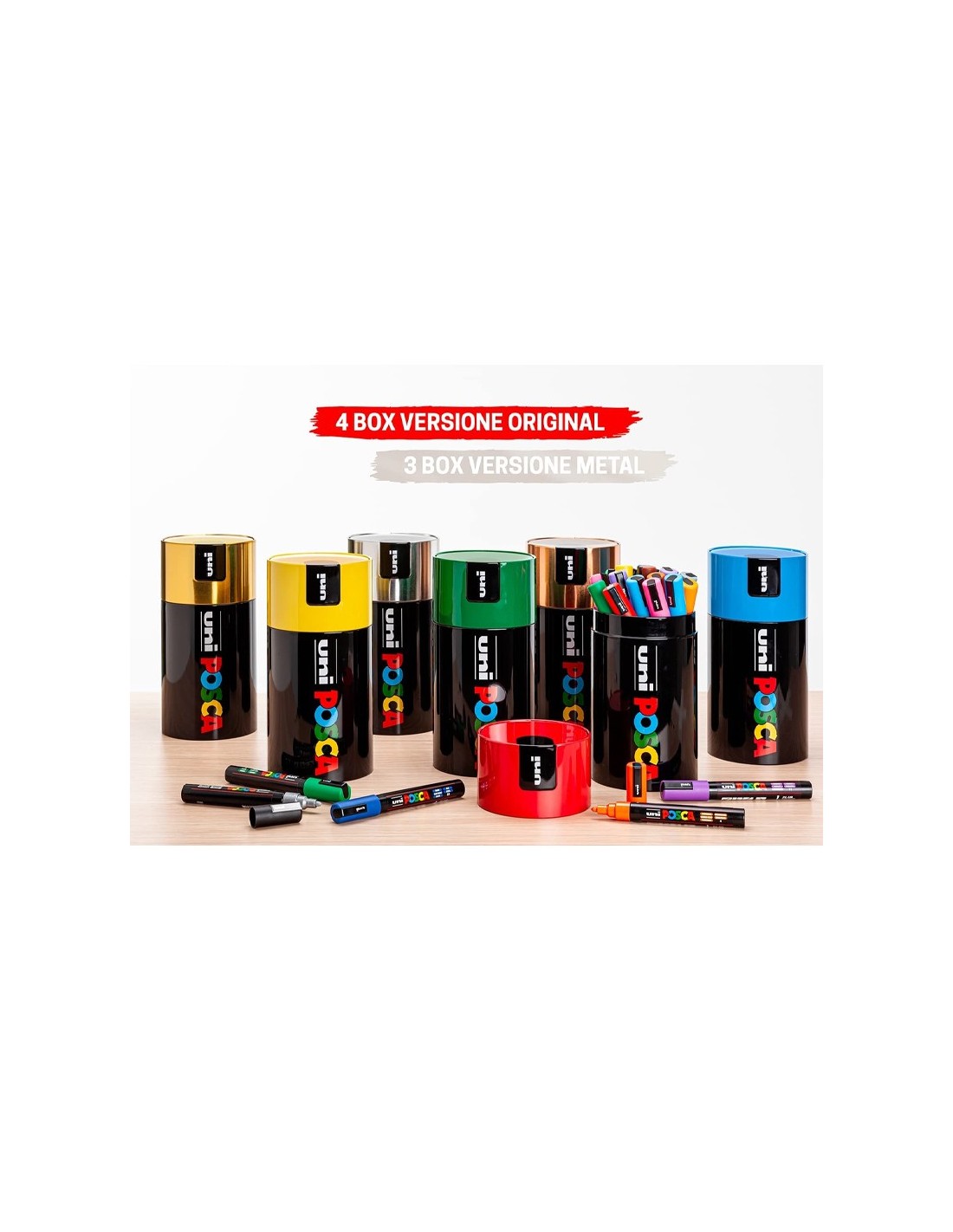 Posca - Uniposca Set Completo con 18 Pennarelli Acrilici Assortiti, Punta  Media 2,5 mm - Colori per Bambini e Artisti Uni Posca Validi come Colori  per Tessuti, Legno e Altro, in Box