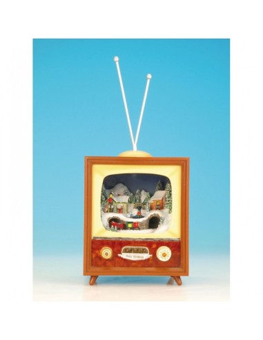 CARILLON VILLAGGIO NATALIZIO A FORMA DI TELEVISORE VINTAGE 13.5cm