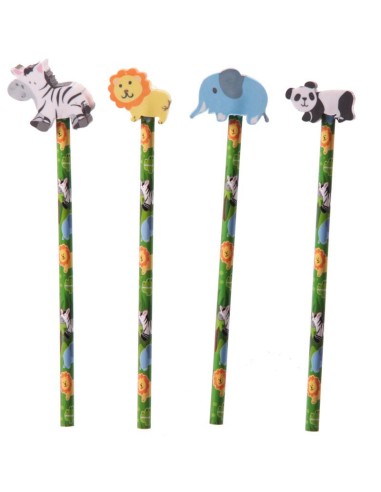 MATITA CON GOMMA ANIMALI DELLA GIUNGLA - ELEFANTE, PANDA, LEONE, ZEBRA