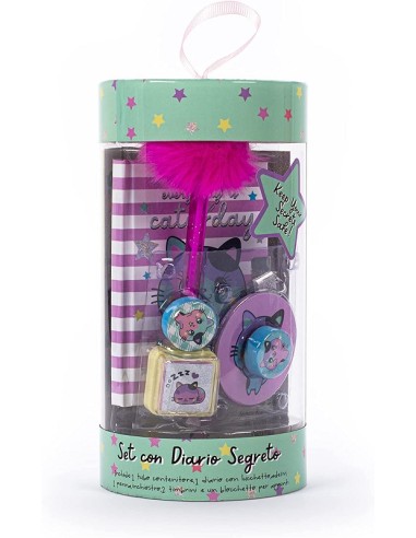 Diario Segreto Bambina con Accessori | Fantasia Gatto | Set Cancelleri
