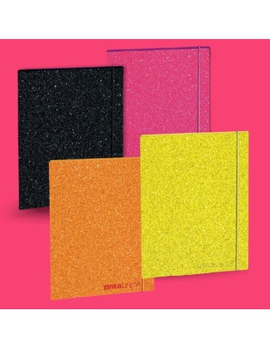 CARTELLINA CON ELASTICO TINTA UNITA DORSO 1cm GLITTER