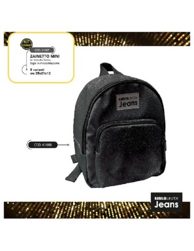 MINI ZAINO TINTA UNITA JEANS LAMETTA NERO