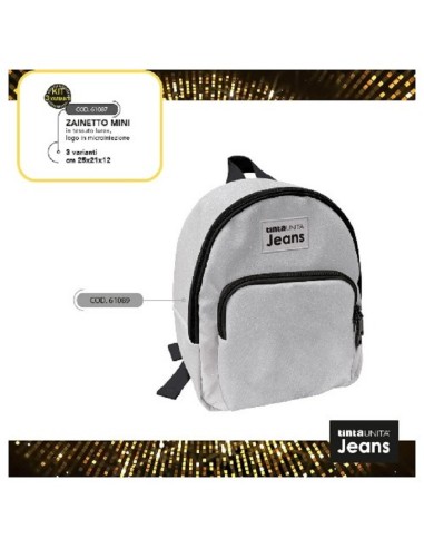 MINI ZAINO TINTA UNITA JEANS LAMETTA ARGENTO