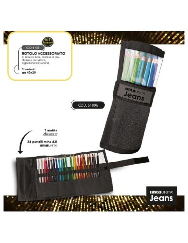 ROTOLO 24 PASTELLI + 1 MATITA TINTA UNITA JEANS LAMINATO ARGENTO