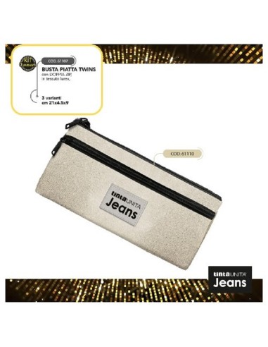 ASTUCCIO BUSTA PIATTA TINTA UNITA JEANS LAMINATO CHAMPAGNE GLITTER
