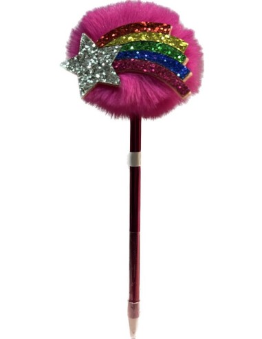 PENNA A SFERA CON POMPOM ROSA E ARCOBALENO