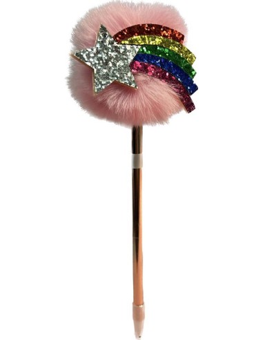 PENNA A SFERA POMPOM ROSA CON ARCOBALENO