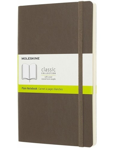 Taccuino Moleskine large a pagine bianche copertina morbida marrone.