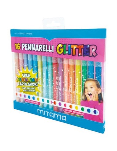 16 PENNARELLI GLITTER TRIANGOLARE - PUNTA FINE 