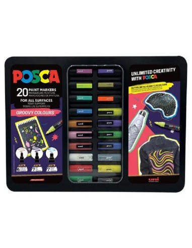 MARKER UNI POSCA VALIGETTA IN METALLO GROOVY COLOURS