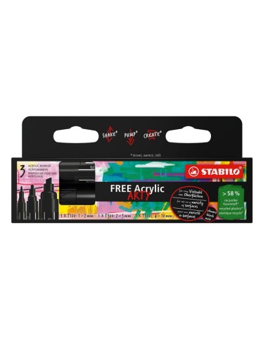 SET 3 MARCATORI STABILO FREE ACRYLIC ARTY