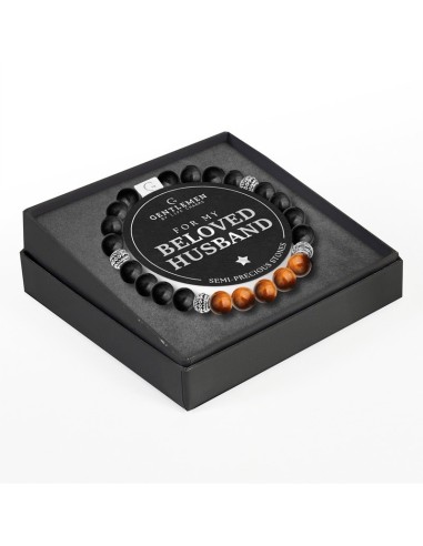 BRACCIALE GENTLEMEN-ONICE NERO,OCCHIO DI TIGRE E PERLINE D'ARGENTO