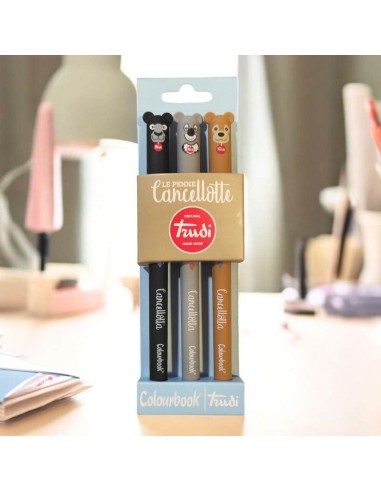 CONFEZIONE 3 PEZZI PENNE GEL CANCELLOTTE TRUDIxCOLOURBOOK 