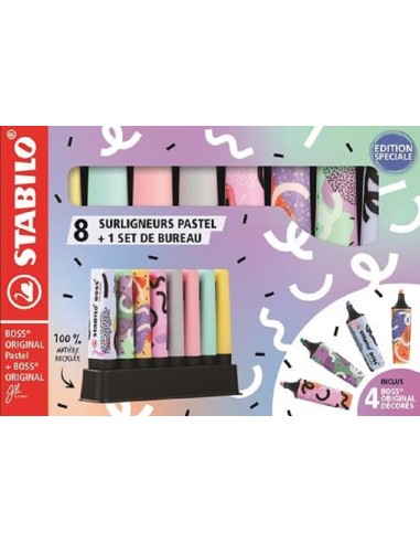 STABILO BOSS ORIGINAL DESK-SET - 4 PASTEL & 4 BY JU SCHNEE
