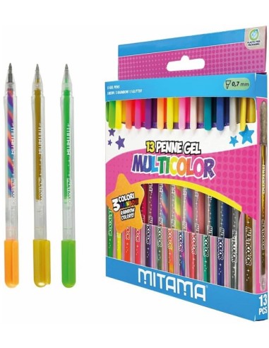 SET 13 PENNE GEL GLITTER FLUO RAINBOW MITAMA
