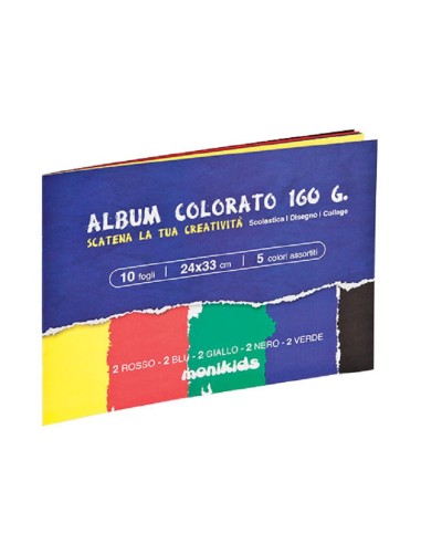 ALBUM COLORATO 160 G. 10 FOGLI 24x33cm 5 COLORI ASSORTITI