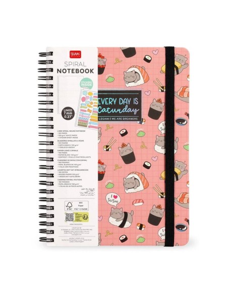 QUADERNO A RIGHE CON SPIRALE - FOGLIO A4 - SUSHICAT