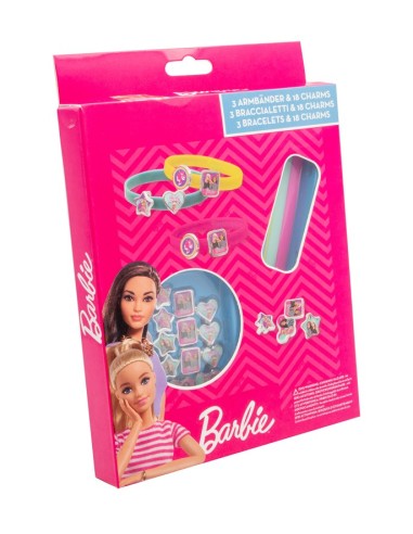 Barbie 3 bracciali di plastica con 18 ciondoli