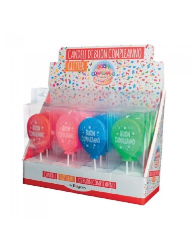 CANDELINA GLITTERATA PALLONCINO BUON COMPLEANNO