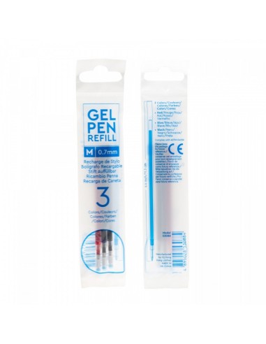 RICARICA PENNA GEL 0.7 LEGO 3 PEZZI 2 INCHIOSTRO NERO E 1 ROSSO 