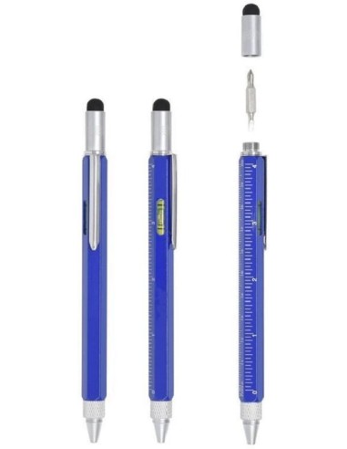 PENNA MULTIFUNZIONE CON TUCH + LIVELLA + RIGHELLO + CACCIAVITE BLU