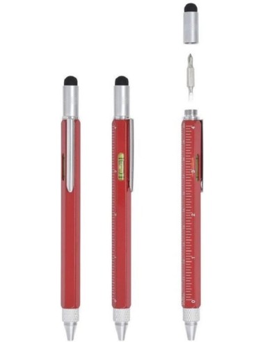 PENNA MULTIFUNZIONE CON TUCH + LIVELLA + RIGHELLO + CACCIAVITE ROSSA