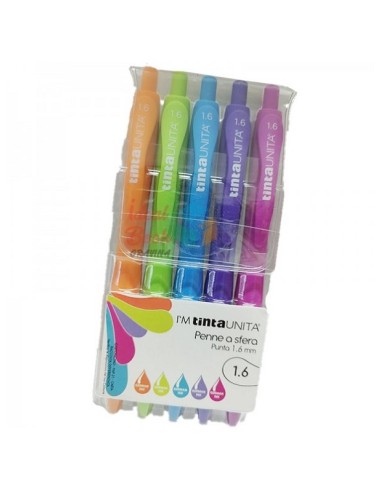 SET DA 5 PENNE A SCATTO CON ASTUCCIO IN PLASTICA TINTA UNITA 1.6mm