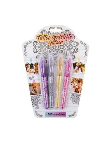 SET 4 PENNE GLITTER CON STENCIL PER TATUAGGI
