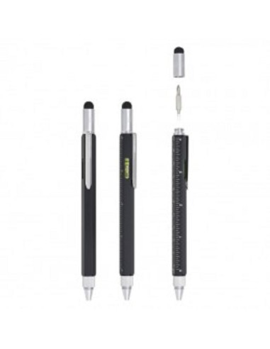 PENNA MULTIFUNZIONE CON TUCH + LIVELLA + RIGHELLO + CACCIAVITE NERA