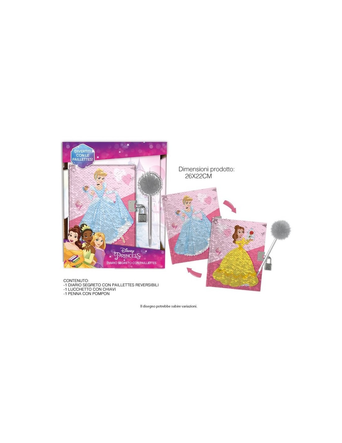 DISNEY DIARIO SEGRETO CON PAILLETTES REVERSIBILI PRINCIPESSE