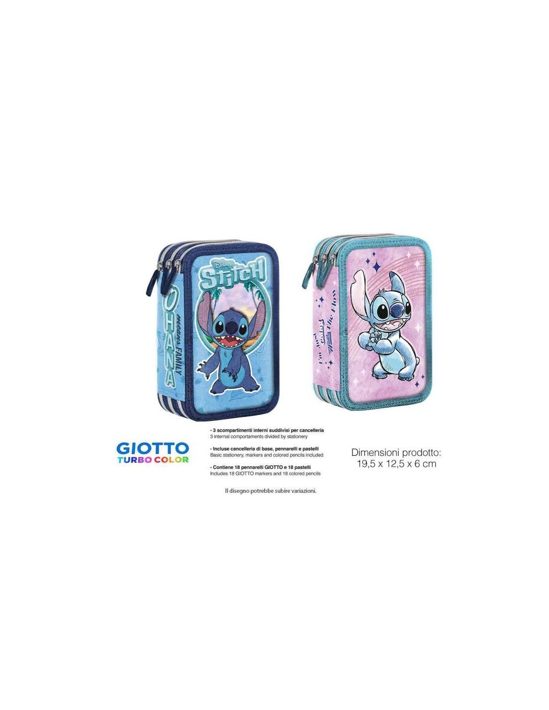 ASTUCCIO 3 ZIP STITCH DISNEY - ROSA/AZZURRO