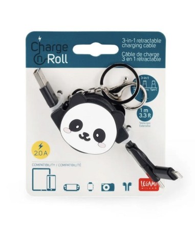 Cavo di Ricarica 3 in 1 Retrattile Panda - Charge 'N Roll